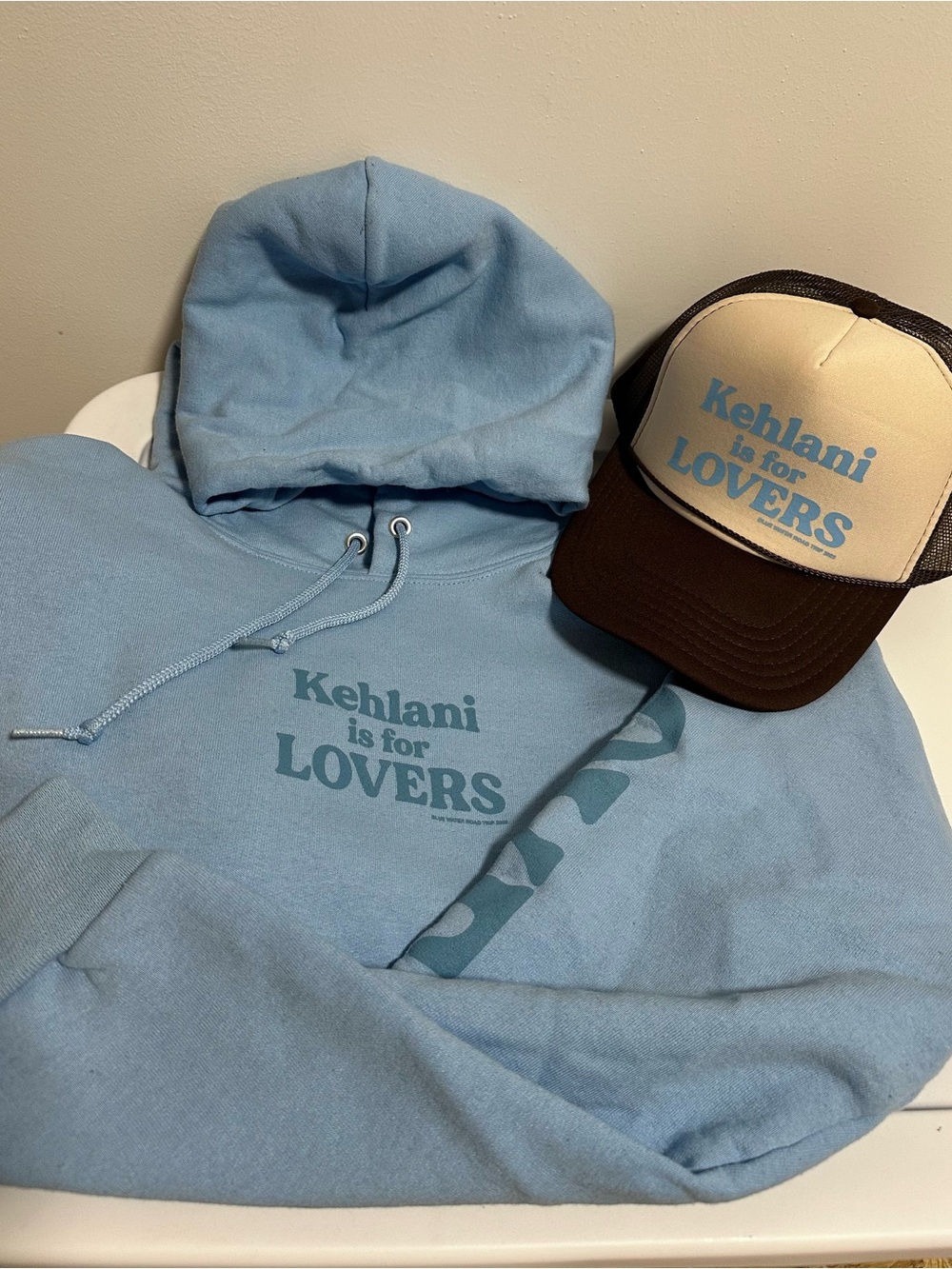RARE Kehlani Blue Water Road Trip concert merch Blue Hoodie + Trucker Hat